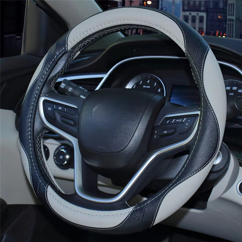 38CM Sports Leather Steering Wheel Cover – Anti-Slip Universal Car Grip Protector - Delicate Leather