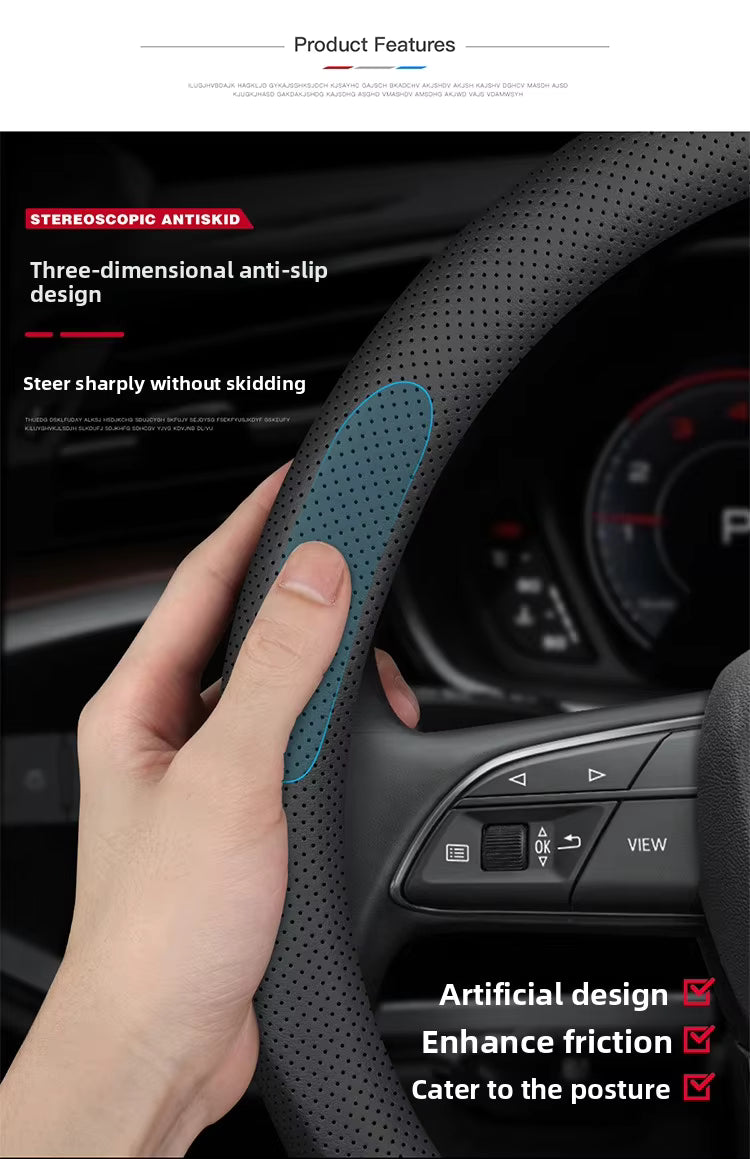 Ultra-Thin Nappa Leather Steering Wheel Cover – Universal Anti-Slip All-Season Grip - Delicate Leather  