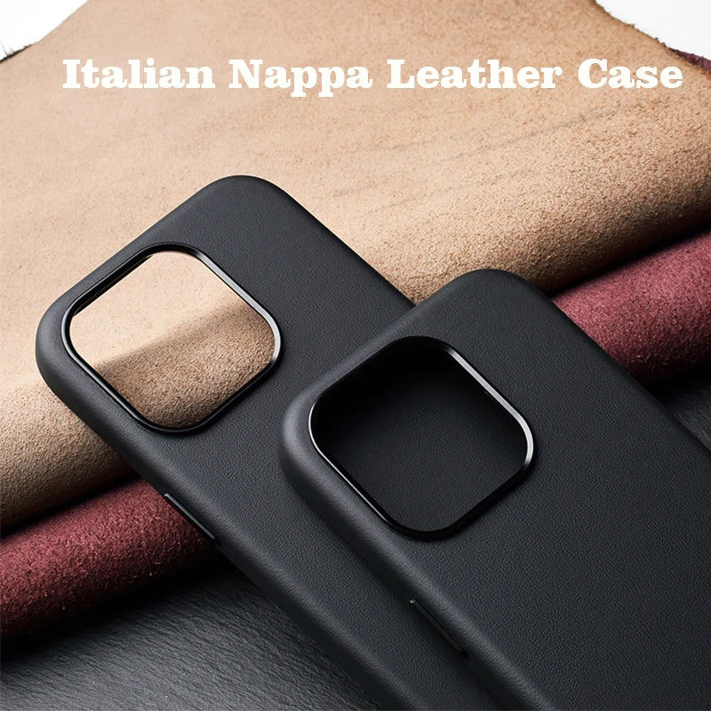 Italian Nappa Leather Case for iPhone 15 Pro Max - Luxury Real Skin Phone Back Cover