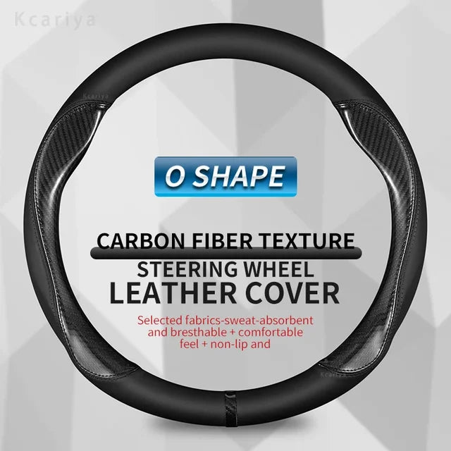 Carbon Fiber Leather Car Steering Wheel Cover - Fit for Car