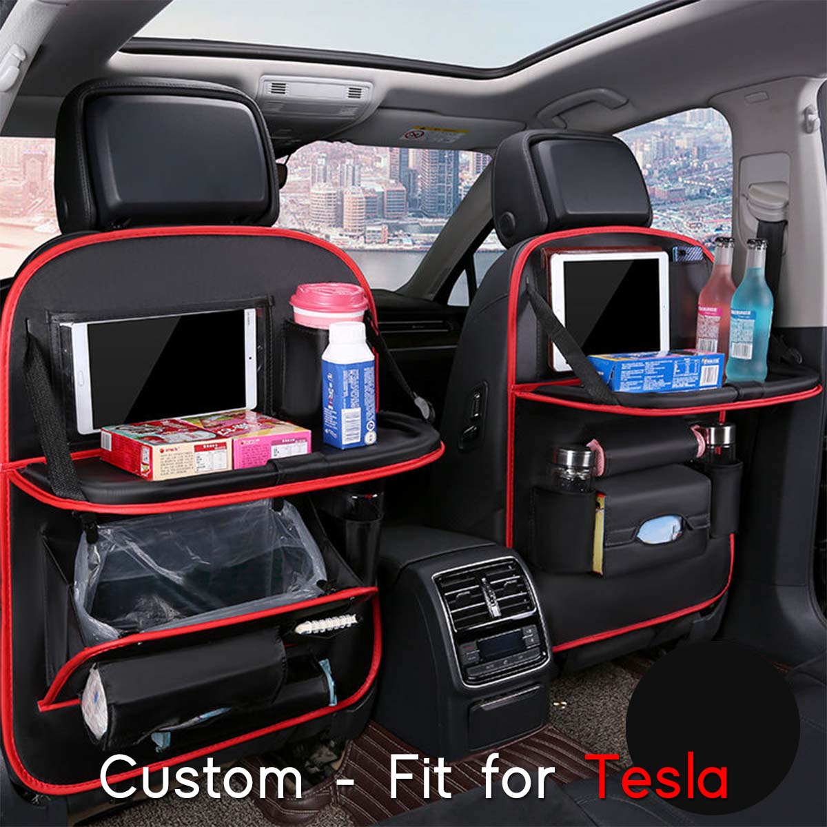 Backseat Organizer With Tablet Holder PU Leather, Custom-Fit For Car, Car Seat Back Protectors Kick With Foldable Table Tray Car Seat Organizer DLTY240