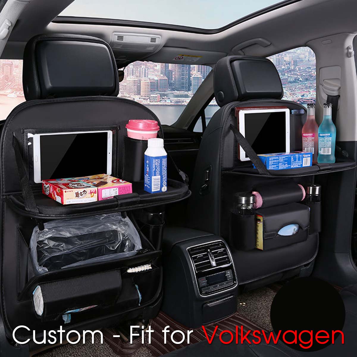 Backseat Organizer With Tablet Holder PU Leather, Custom-Fit For Car, Car Seat Back Protectors Kick With Foldable Table Tray Car Seat Organizer DLMY240