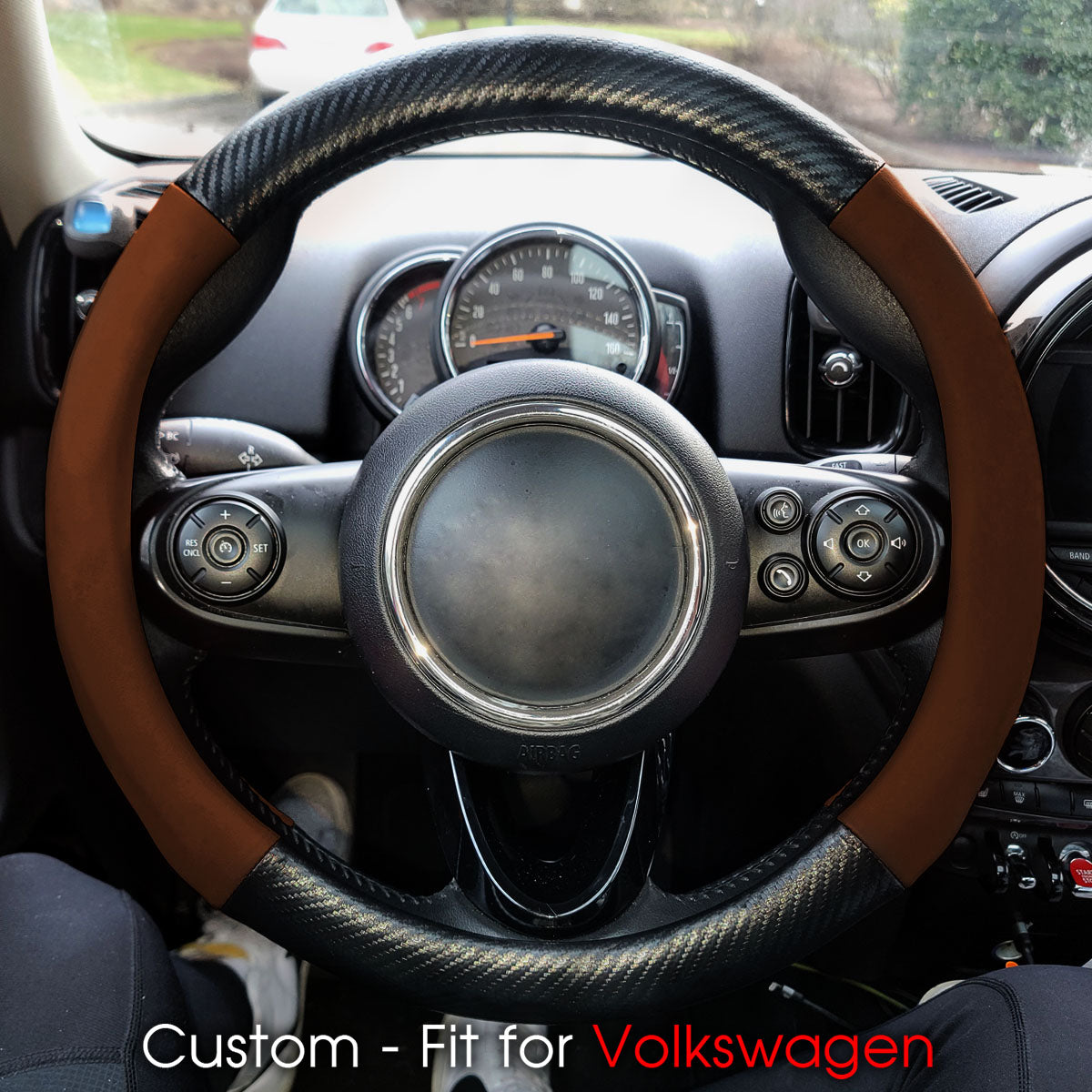 Car Steering Wheel Cover, Custom-Fit For Cars, Leather Nonslip 3D Carbon Fiber Texture Sport Style Wheel Cover for Women, Interior Modification for All Car Accessories DLMY225