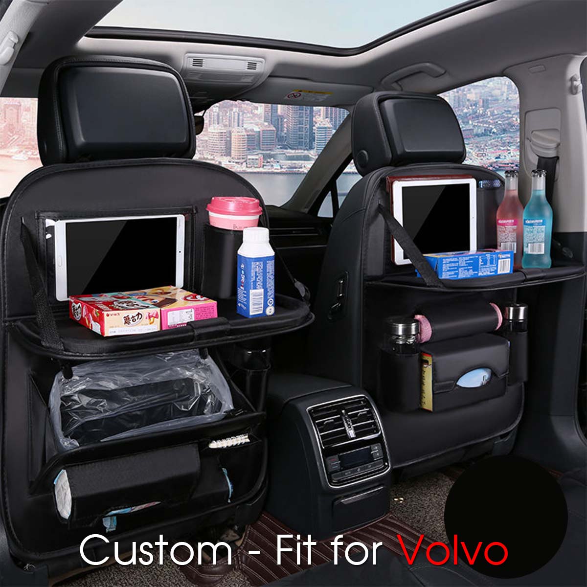 Backseat Organizer With Tablet Holder PU Leather, Custom Fit For Your Cars, Backseat Car Organizer, Car Seat Back Protectors Kick With Foldable Table Tray Car Seat Organizer, Car Accessories MY15987