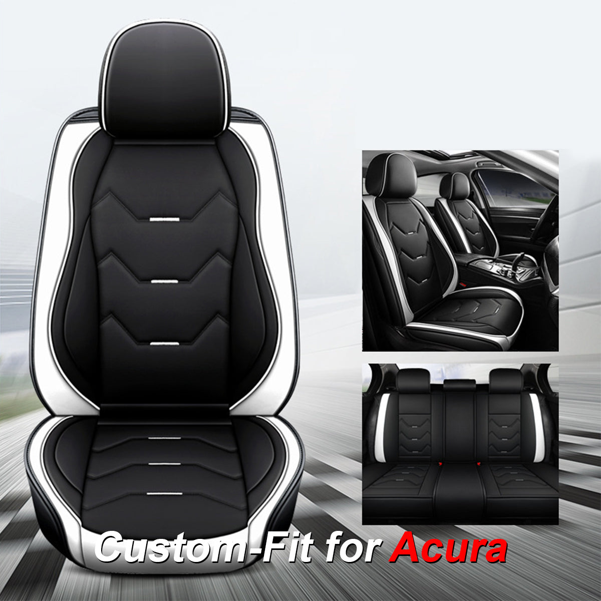 2 Leather Car Seat Covers 5 Seats Full Set, Custom-fit for Car, Fit Sedan SUV Truck Vans Leatherette Automotive Seat Cushion Protector Universal Fit DLAC250