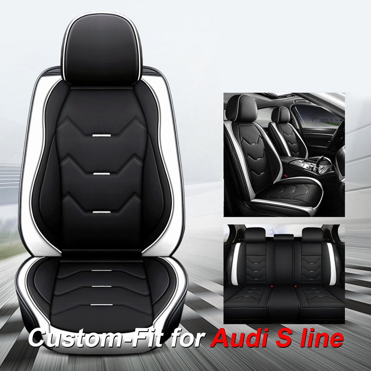 2 Leather Car Seat Covers 5 Seats Full Set, Custom-fit for Car, Fit Sedan SUV Truck Vans Leatherette Automotive Seat Cushion Protector Universal Fit DLVE250