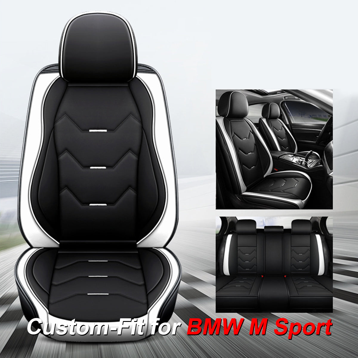 2 Leather Car Seat Covers 5 Seats Full Set, Custom-fit for Car, Fit Sedan SUV Truck Vans Leatherette Automotive Seat Cushion Protector Universal Fit DLKO250