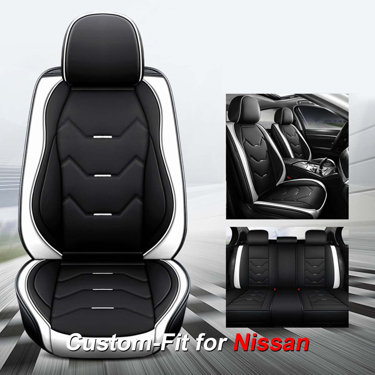 2 Leather Car Seat Covers 5 Seats Full Set, Custom fit for Car, Fit Sedan SUV Truck Vans Leatherette Automotive Seat Cushion Protector Universal Fit