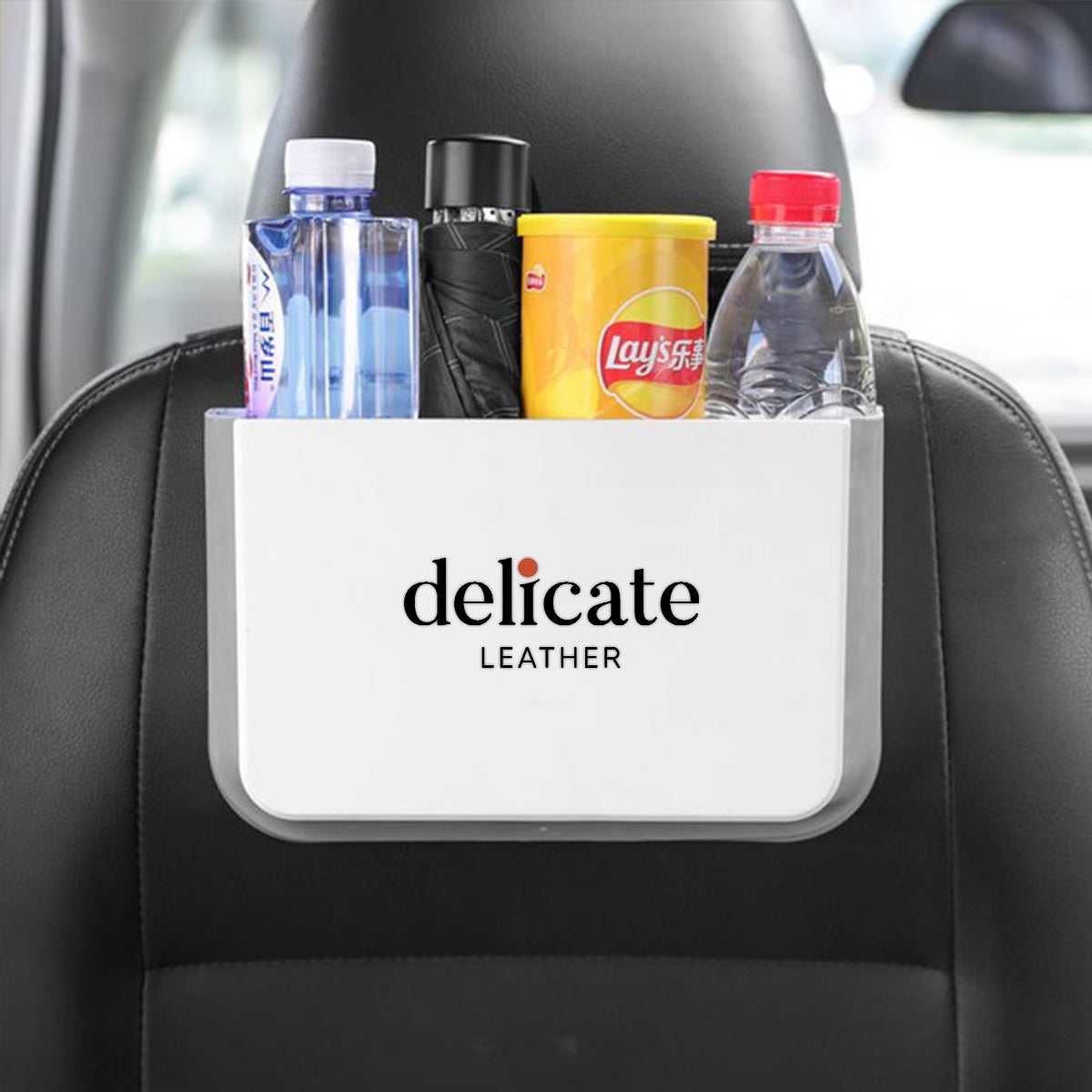 Delicate Leather Hanging Waterproof Car Trash can-Foldable, Custom For Your Cars, Waterproof, and Equipped with Cup Holders and Trays. Multi-Purpose, Car Accessories CA11992 - Delicate Leather