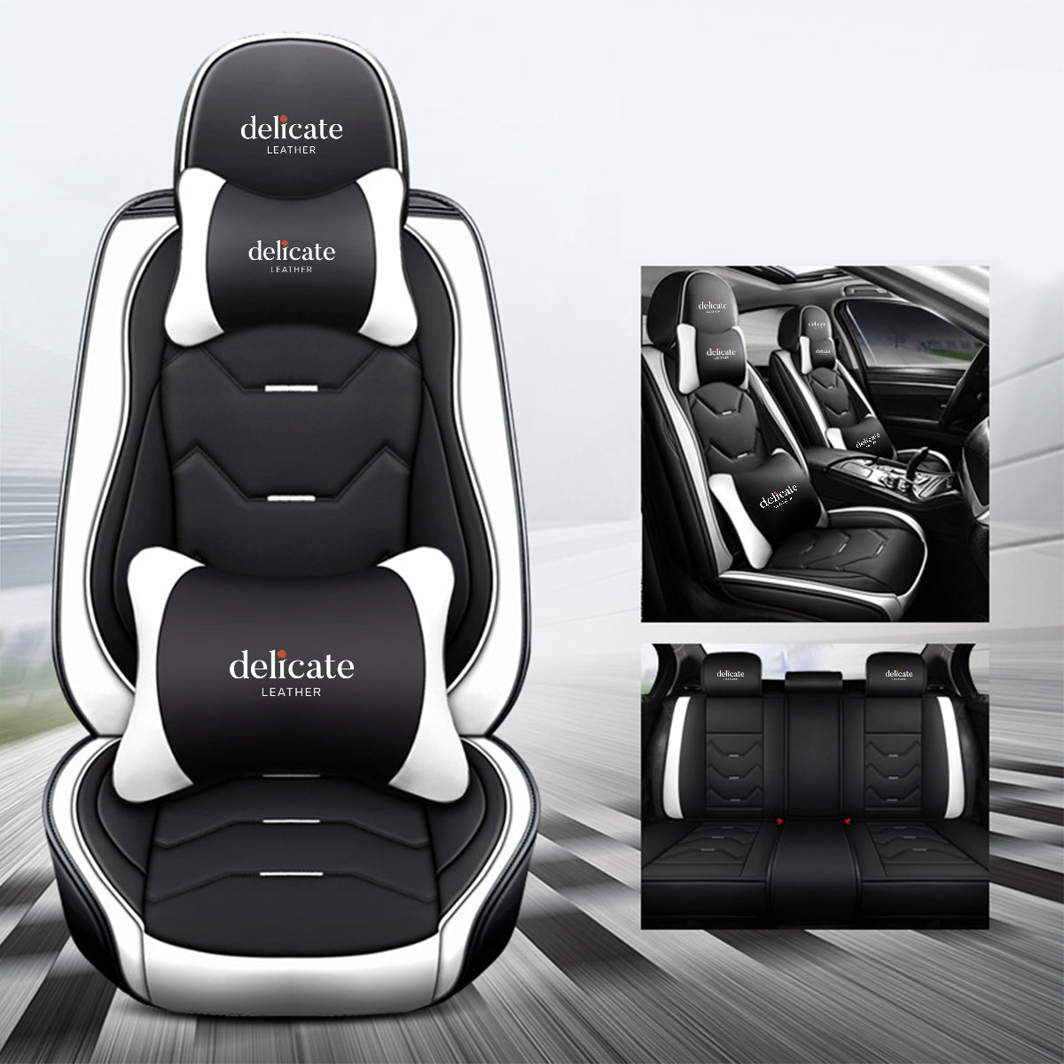 Delicate Leather Car Seat Covers 5 Seats Full Set, Custom fit for Car, Fit Sedan SUV Truck Vans Leatherette Automotive Seat Cushion Protector Universal Fit