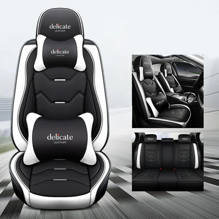 2 Leather Car Seat Covers 5 Seats Full Set, Custom fit for Car, Fit Sedan SUV Truck Vans Leatherette Automotive Seat Cushion Protector Universal Fit