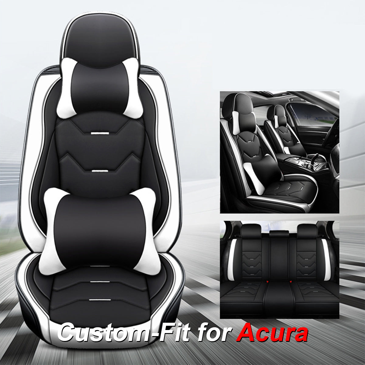 2 Leather Car Seat Covers 5 Seats Full Set, Custom-fit for Car, Fit Sedan SUV Truck Vans Leatherette Automotive Seat Cushion Protector Universal Fit DLAC250