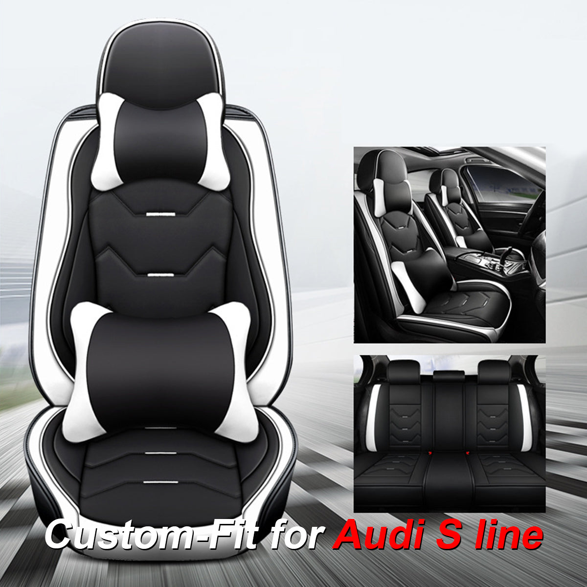 2 Leather Car Seat Covers 5 Seats Full Set, Custom-fit for Car, Fit Sedan SUV Truck Vans Leatherette Automotive Seat Cushion Protector Universal Fit DLVE250