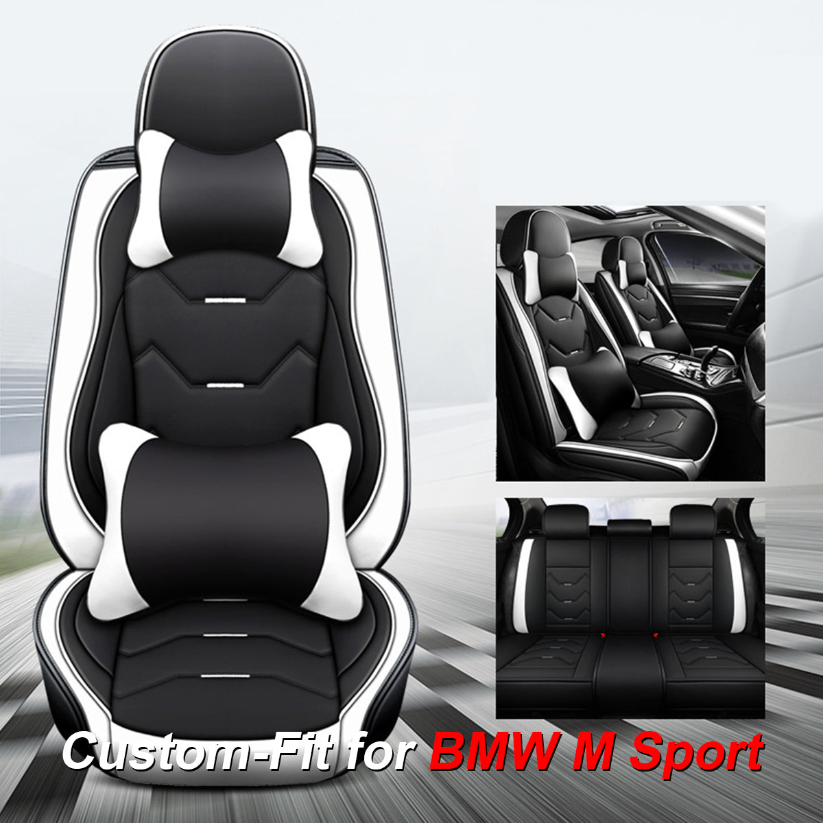 2 Leather Car Seat Covers 5 Seats Full Set, Custom-fit for Car, Fit Sedan SUV Truck Vans Leatherette Automotive Seat Cushion Protector Universal Fit DLKO250