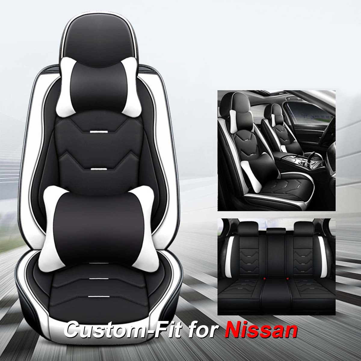 2 Leather Car Seat Covers 5 Seats Full Set, Custom fit for Car, Fit Sedan SUV Truck Vans Leatherette Automotive Seat Cushion Protector Universal Fit