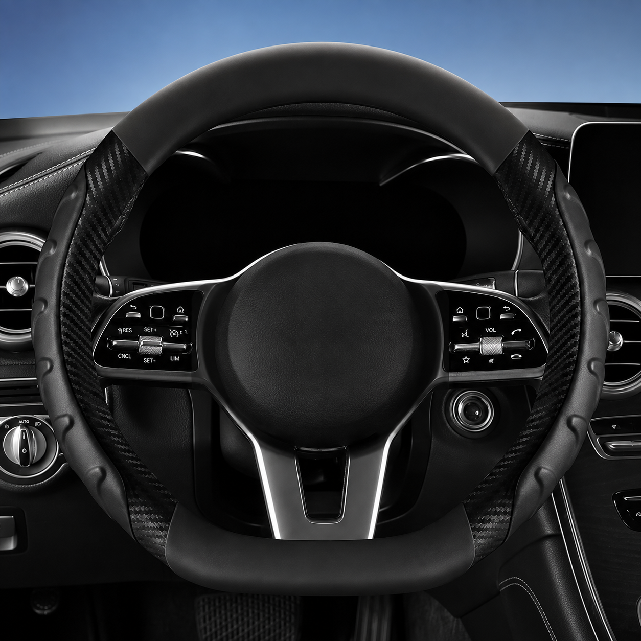 Carbon Fiber Leather Steering Wheel Cover – Universal O/D Shape Non-Slip Grip - Delicate Leather