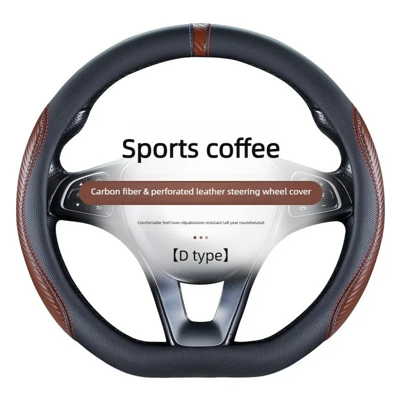 Carbon Fiber Microfiber Leather Steering Wheel Cover – Universal 37–38CM O/D Shape Non-Slip Grip - Delicate Leather
