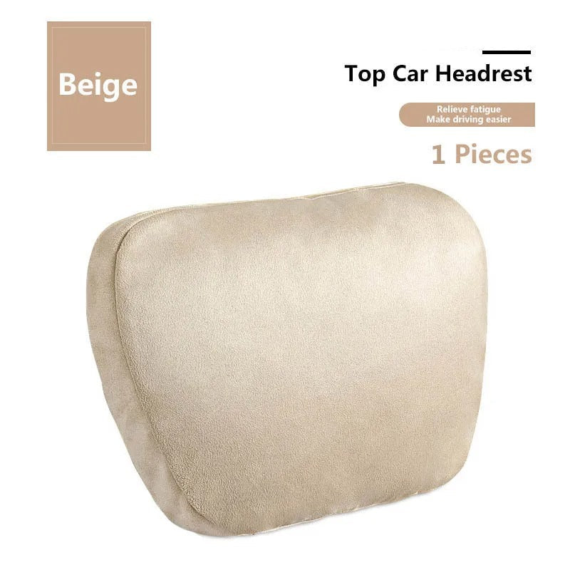 Luxury Car Headrest Neck Pillow – Soft Adjustable Support Cushion, Natural Fur, Universal Fit - Delicate Leather  