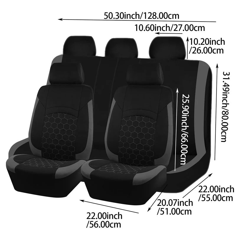 Universal Racing Car Seat Covers Set – Polyester Hexagon Embroidery with Sponge Padding (4 PCS) - Delicate Leather