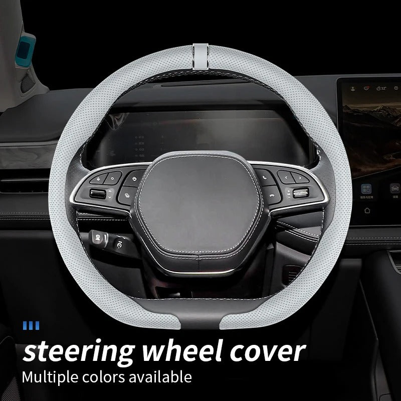 Premium Steering Wheel Cover – Easy Installation, Anti-Slip Universal 38cm Fit - Delicate Leather