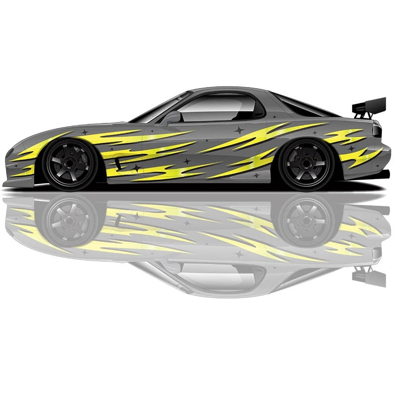 Flame Car Side Graphic Vinyl Decal – Racing Style PVC Exterior Sticker - Delicate Leather