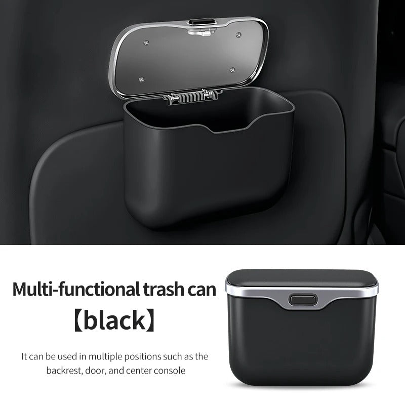 Multifunctional Car Trash Can with Lid – Hanging Wet & Dry Storage Bin Mini Organizer - Delicate Leather
