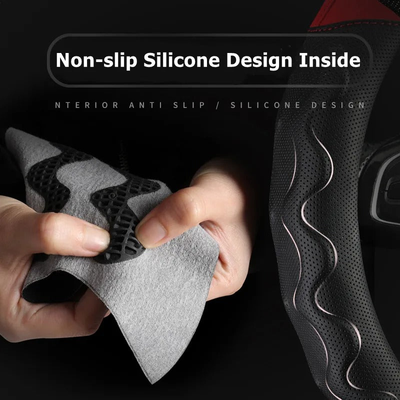 Fashion Carbon Fiber Leather Car Steering Wheel Cover – Breathable Non-Slip Steering Cover, Universal 37–38 cm, Multiple Colors - Delicate Leather  