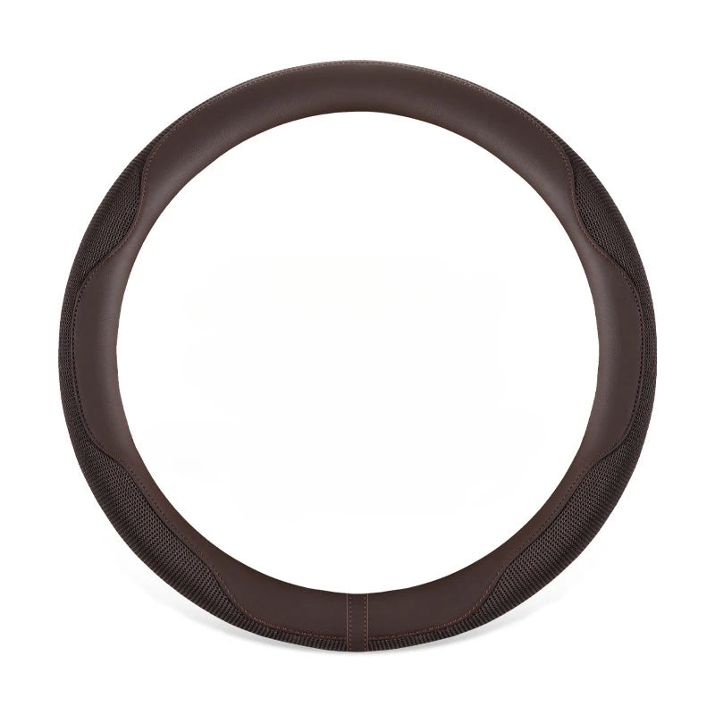 Summer Ice Silk Steering Wheel Cover – Breathable, Anti-Slip, Sweat-Absorbing Handle Set for All-Season Comfort - Delicate Leather  