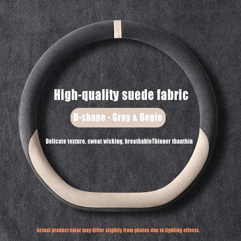 Premium Suede Steering Wheel Cover – D-Shape Anti-Slip Universal 15-Inch Fit - Delicate Leather  