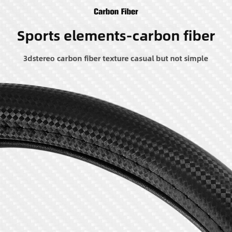 Nappa Leather Steering Wheel Cover with Carbon Fiber Pattern – Universal Fit 38cm, Non-Slip, All-Season Design - Delicate Leather  
