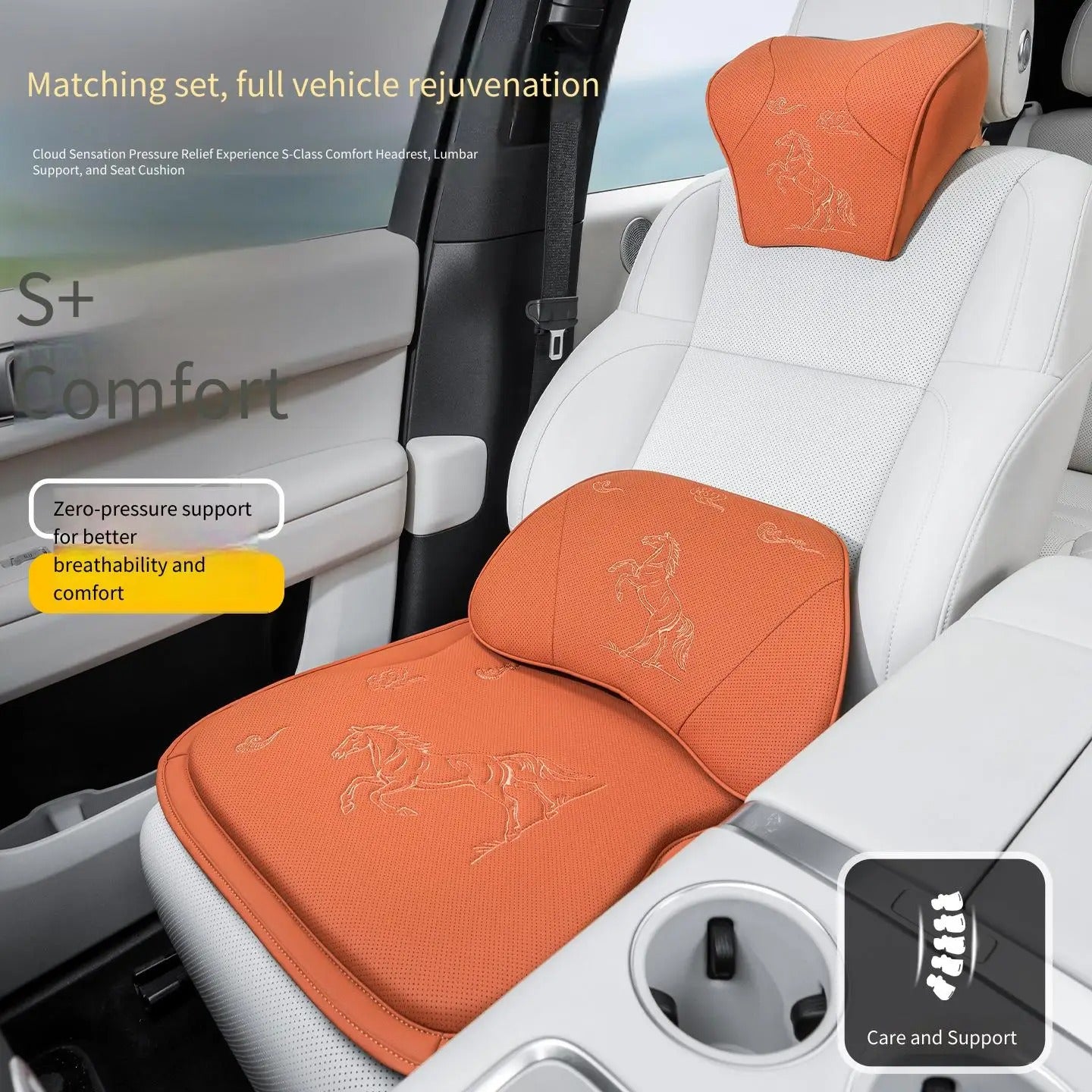 Embroidered Nappa Leather Car Seat Cushion Set – Breathable Seat Pad with Headrest & Lumbar Cushions - Delicate Leather  