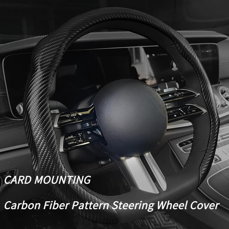 Carbon Fiber Pattern Steering Wheel Cover – Universal Fit 38cm, Non-Slip, All-Season - Delicate Leather  