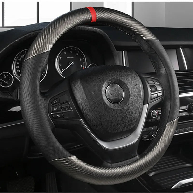 Microfiber Leather Steering Wheel Cover – Anti-Slip, Universal 14.5–15 Inch (37–38cm)
