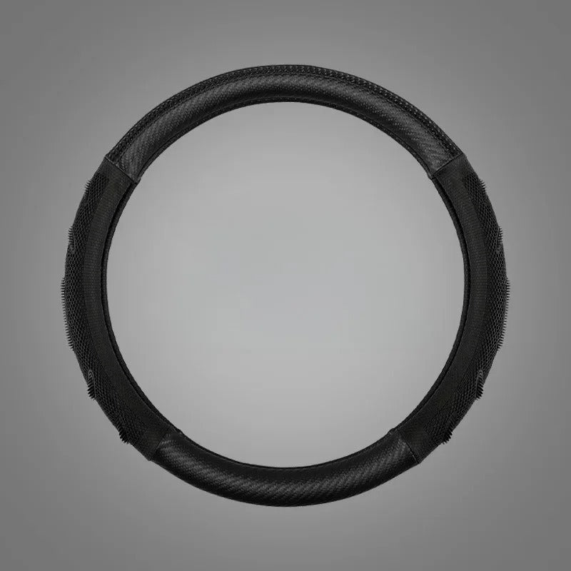 Carbon Fiber Steering Wheel Cover – Universal 38CM O/D Shape Honeycomb Non-Slip Grip - Delicate Leather