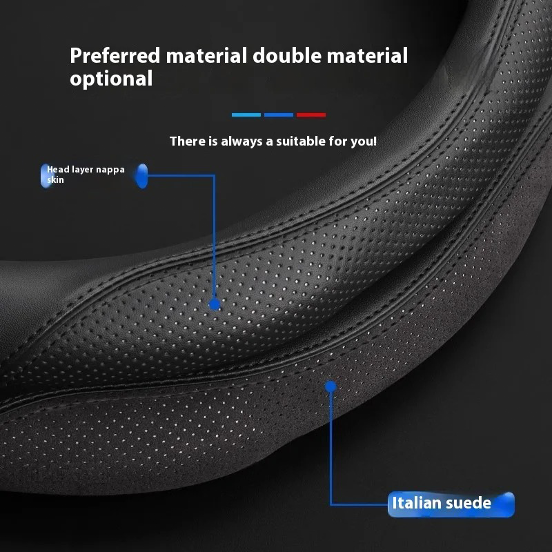 Universal Leather Steering Wheel Cover – 38cm, Non-Slip, Compatible with Select Mid-Size & SUV Models - Delicate Leather  