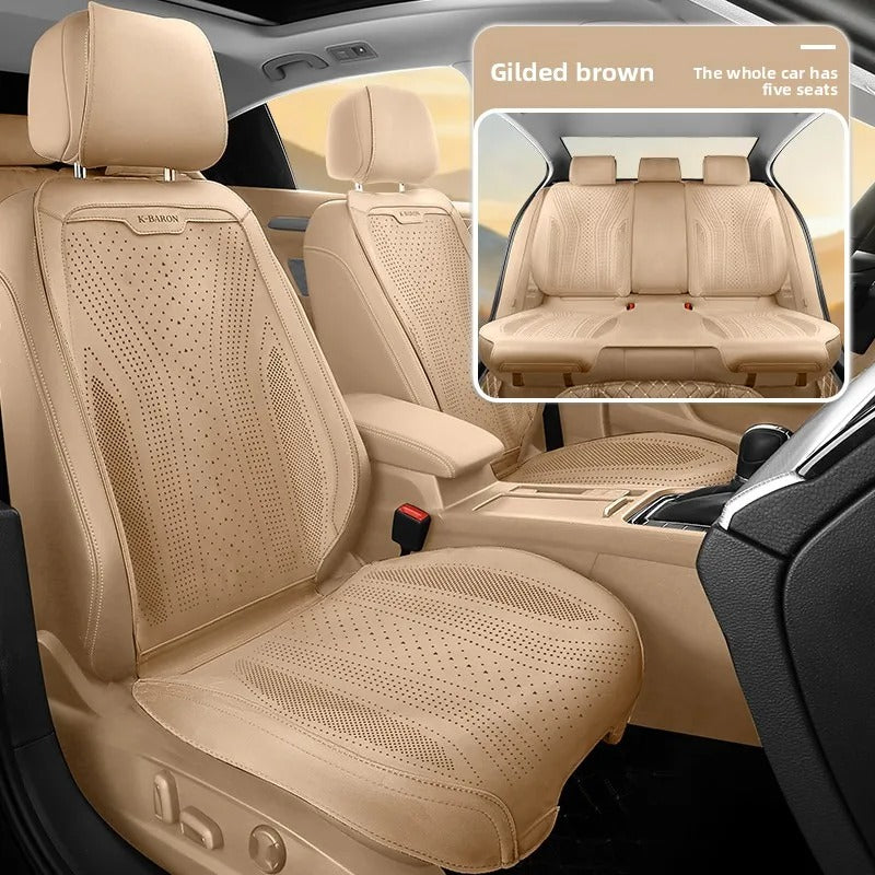 Universal Perforated Suede Car Seat Covers Full Set – Breathable Artificial Leather Seat Covers for Cars & SUVs, Four Seasons - Delicate Leather