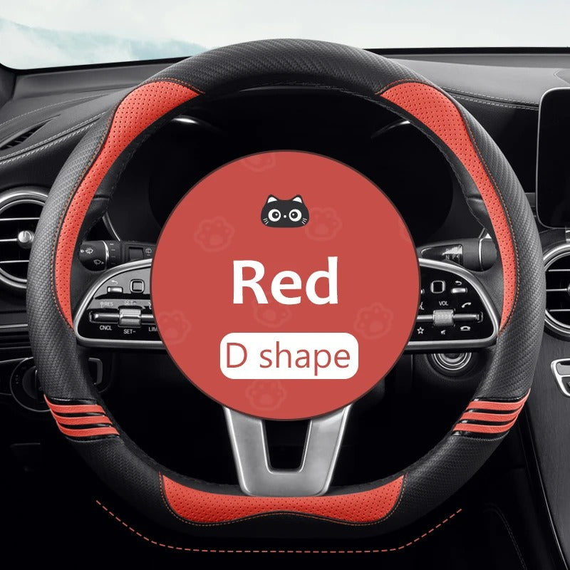 Universal 15-Inch Car Steering Wheel Cover – PU Leather with Carbon Fiber Pattern, Anti-Slip Design - Delicate Leather  