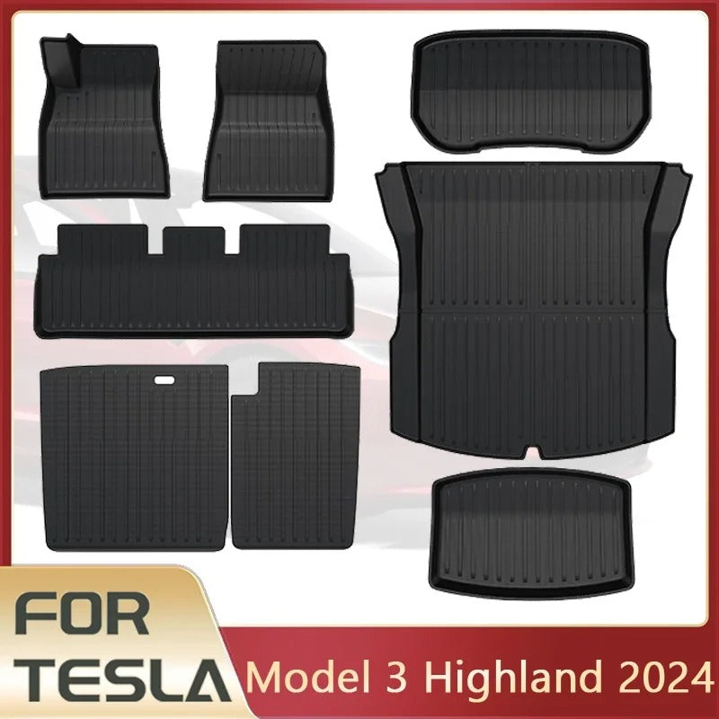 TPE Floor Mats & Cargo Liner for Tesla Model 3 Highland 2024–2025 – Waterproof, Anti-Slip, Left/Right-Hand Drive Compatible - Delicate Leather  