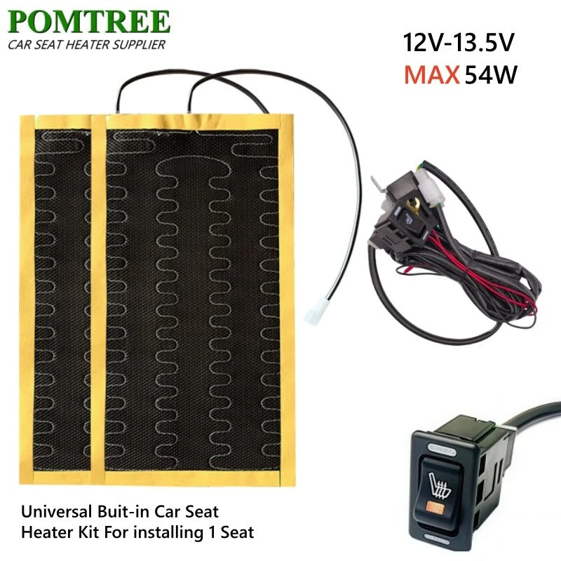 12V 54W Car Seat Heater Kit for 1 Seat – 55°C Universal Alloy Wire Heating Pad with 6-Level Heat Control - Delicate Leather