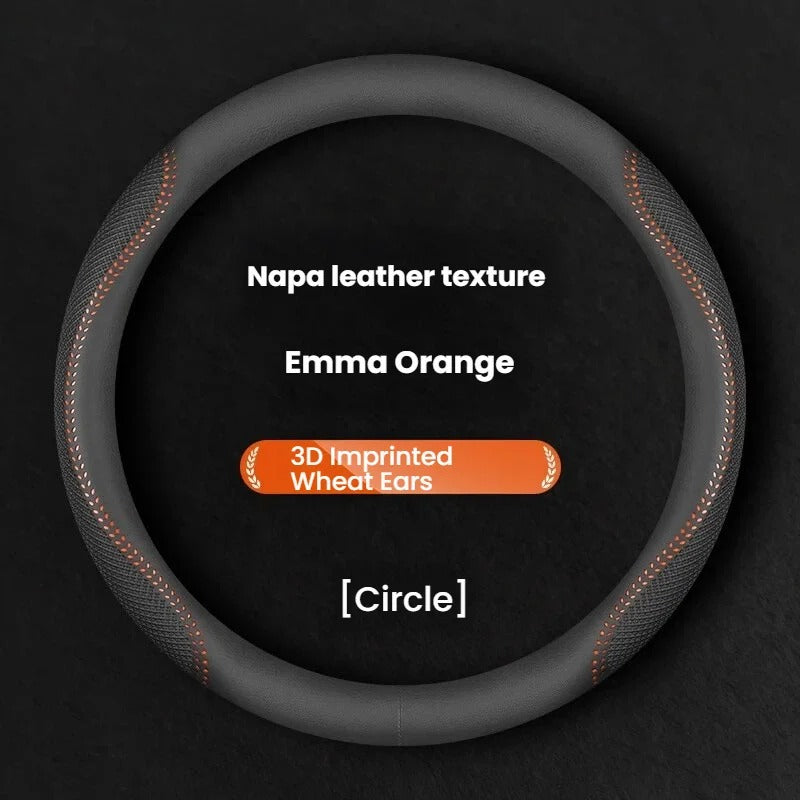 Universal Genuine Leather Steering Wheel Cover 38cm – Ultra-Thin Breathable Non-Slip Sweat-Absorbent Car Steering Wheel Protector - Delicate Leather