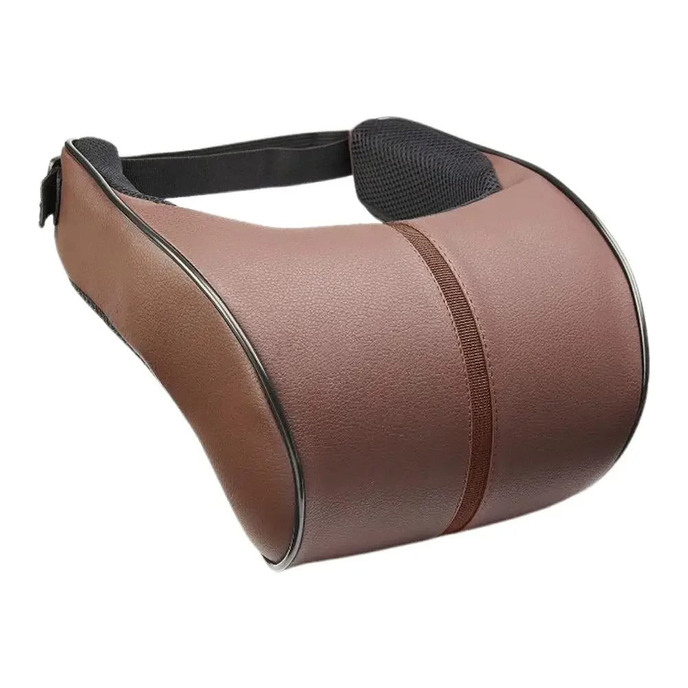 Adjustable Memory Foam Car Headrest & Lumbar Cushion Set – Leather Neck & Back Support Pillow - Delicate Leather  