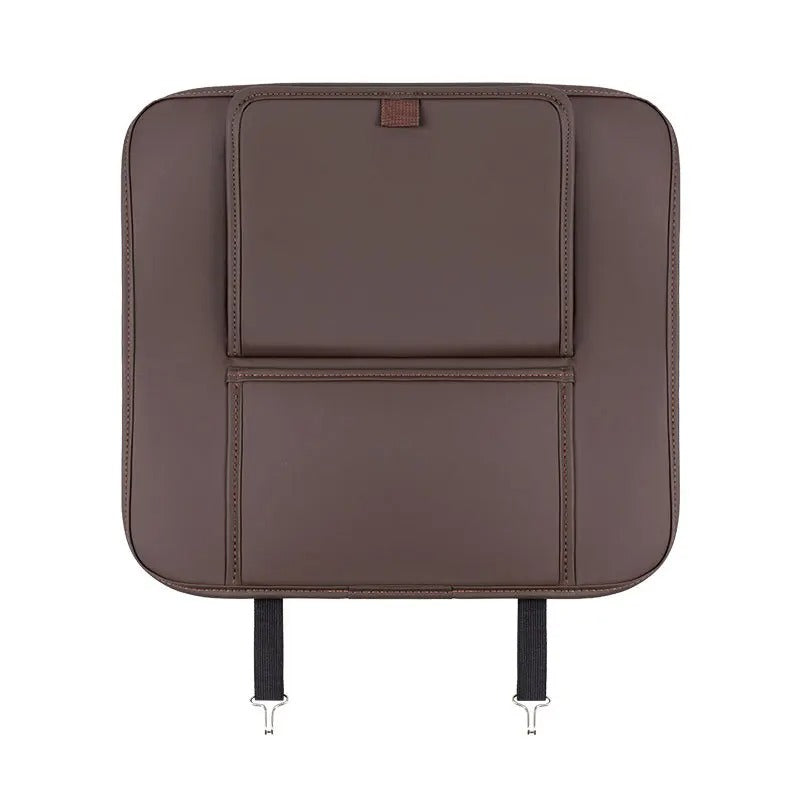 PU Leather Car Seat Back Protector – Anti-Kick Mat with Dual Storage Pockets