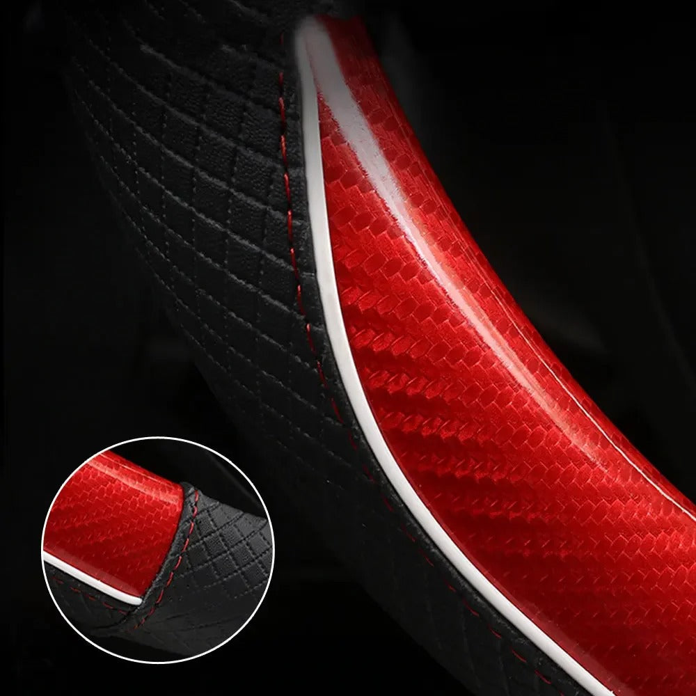 Carbon Fiber Microfiber Leather Steering Wheel Cover – Universal 37–38CM Non-Slip Grip - Delicate Leather