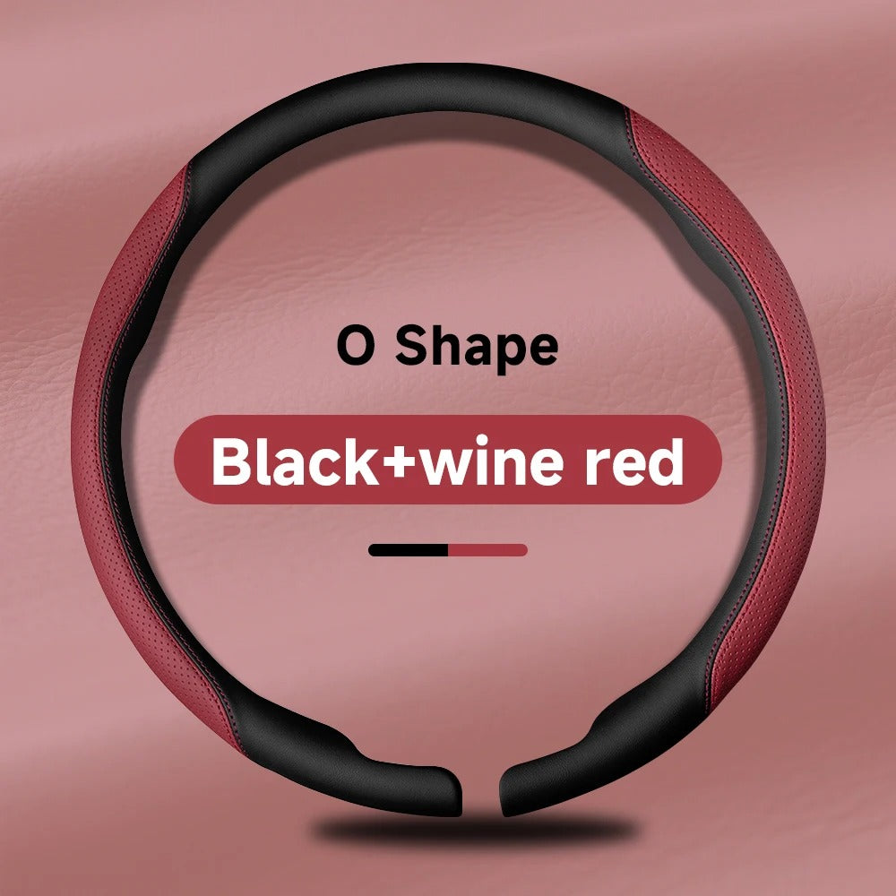 15-Inch Leather Car Steering Wheel Cover – 38CM Non-Slip Protective Grip - Delicate Leather