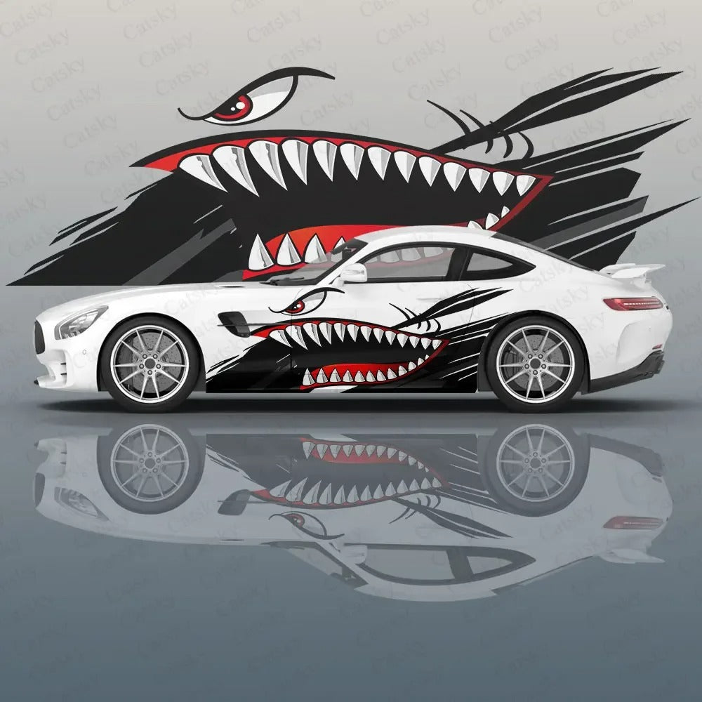 Shark Tooth Car Side Vinyl Decal – Racing Style Exterior Graphic Sticker
