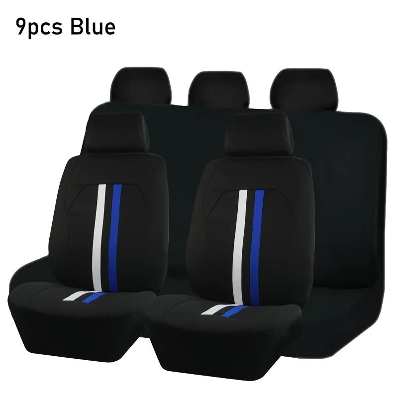 Universal Red & White Stripe Car Seat Covers – Polyester Airbag Compatible Seat Protector Set - Delicate Leather