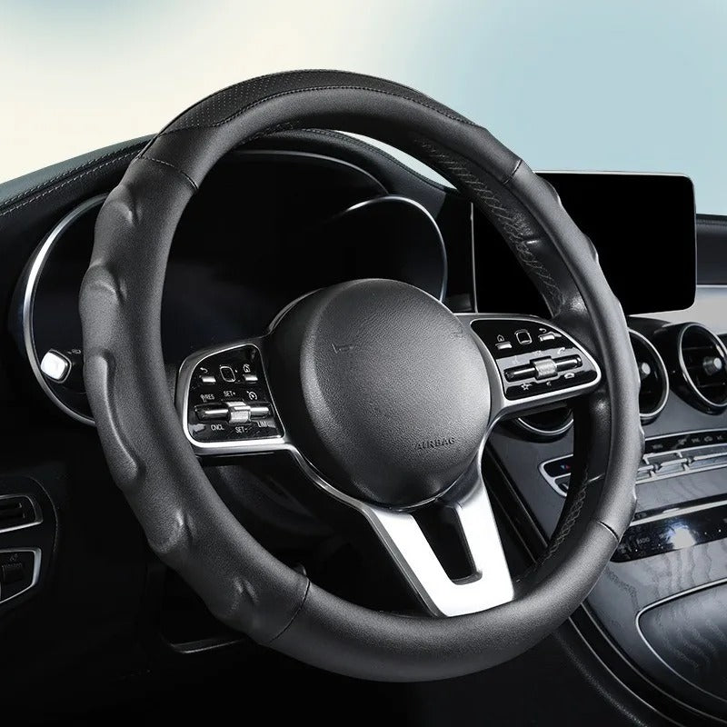 Nappa Leather Steering Wheel Cover 38cm – Universal Anti-Slip Car Steering Grip - Delicate Leather