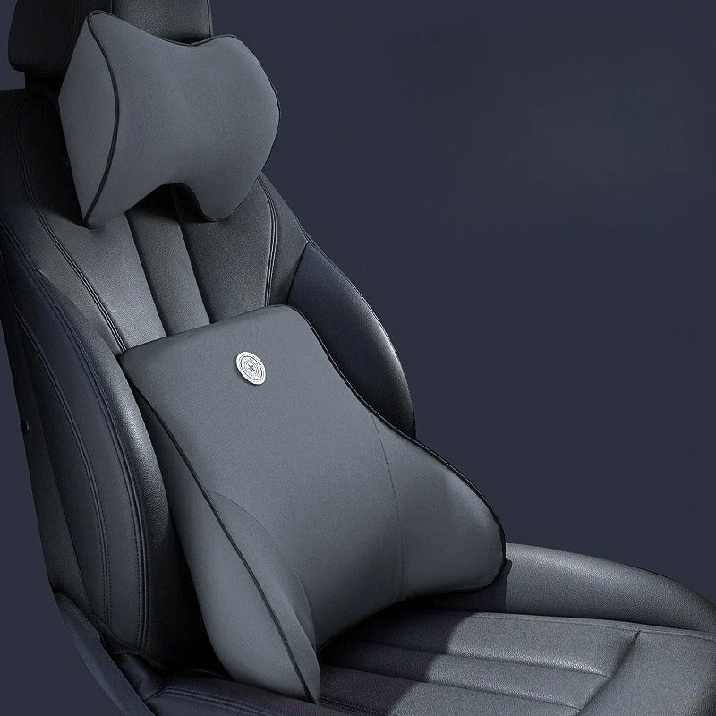 Memory Foam Car Neck & Lumbar Support Cushion – Soft Washable Seat Pillow Set - Delicate Leather