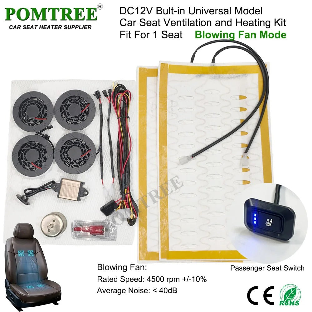 DC 12V Car Seat Heating & Ventilation Kit – 4-Fan Heated Seat Pad with 3-Level Switch for 1 Seat - Delicate Leather