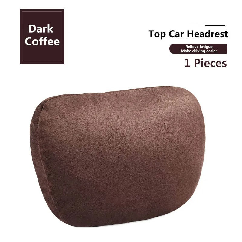 Luxury Car Headrest Neck Pillow – Soft Adjustable Support Cushion, Natural Fur, Universal Fit - Delicate Leather  